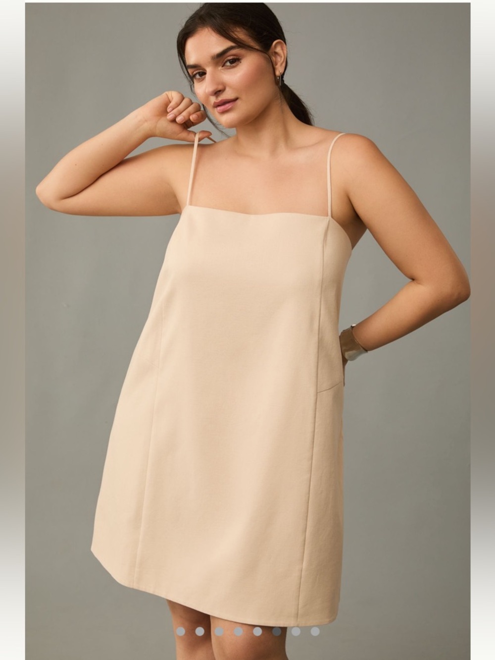 ANTHROPOLOGIE Mare Mare linen blend square neck a-line mini cream dress